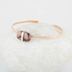 Pink Opal Copper Bracelet - 9x14mm Cushion Gemstone Jewelry - Gold Plated Bangle - 925 Silver Cuff Bangle - Jewelry for Women - Gift for Her