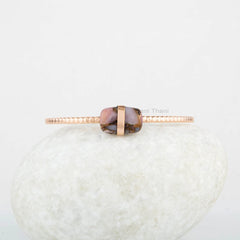 Pink Opal Copper Bracelet - 9x14mm Cushion Gemstone Jewelry - Gold Plated Bangle - 925 Silver Cuff Bangle - Jewelry for Women - Gift for Her