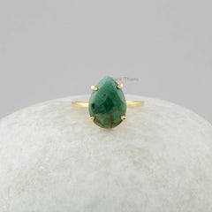 Natural Emerald Silver Ring - Precious Gemstone 925 Sterling Silver Ring - May Birtstone Ring for Women- Real Emerald 10x14mm Statement Ring