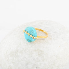 Turquoise Ring - Round Arizona Turquoise Gemstone Ring - Gift for Her - Gold Plated Ring - 925 Silver Ring - Cocktail Ring - Handmade Ring