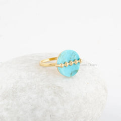 Turquoise Ring - Round Arizona Turquoise Gemstone Ring - Gift for Her - Gold Plated Ring - 925 Silver Ring - Cocktail Ring - Handmade Ring