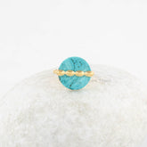 Tibetan Turquoise Ring - Handmade Round Gemstone Ring - Gold Plated Ring - Rings for Women - 925 Sterling Silver Ring - Jewelry For Summer