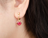 Silver Dangle Hoop Earrings, Pink Tourmaline Heart Shape Drop Earring, Gold Plated Gemstone Silver Hoop Earrings, Anniversary Gift Earrings