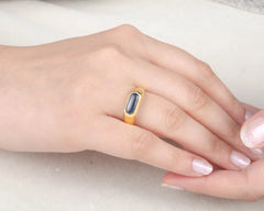 Sapphire Ring - Signet Ring for Women - Genuine Blue Sapphire Gemstone 925 Ring - September Birtstone - Every Day Ring - 5x12mm Oval Ring