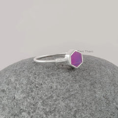 Middle Finger Hexagon Ring - Purple Opal Gemstone Ring - Jewelry For Engagement - 925 Silver - Artisan Jewelry - Gift for Him - Dainty Ring