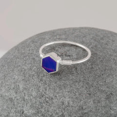 Middle Finger Hexagon Ring - Purple Opal Gemstone Ring - Jewelry For Engagement - 925 Silver - Artisan Jewelry - Gift for Him - Dainty Ring