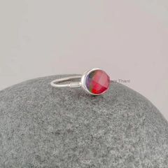 Aurora Opal Handcrafted Silver Ring - Oval Gemstone Rings - Solid 925 Silver Ring - Statement Ring - Dainty Ring - Gift for Her - Midi Ring