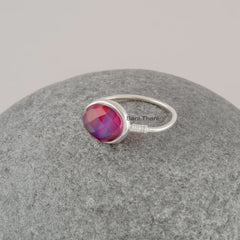 Aurora Opal Handcrafted Silver Ring - Oval Gemstone Rings - Solid 925 Silver Ring - Statement Ring - Dainty Ring - Gift for Her - Midi Ring