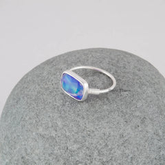 Pure 925 Silver - Aurora Opal Handcrafted Ring - Party Jewelry - Gift for Bridesmaid - Birthstone Jewelry - Statement Ring - Gemstone Ring