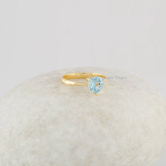 Gift for Valentine - Blue Topaz Ring - 925 Silver Gold Plated Prong Ring - Gemstone Ring for Wedding Gift - Gift for Her - Birthstone Ring