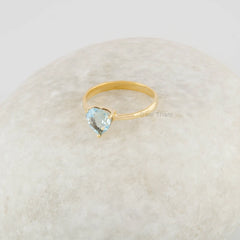 Gift for Valentine - Blue Topaz Ring - 925 Silver Gold Plated Prong Ring - Gemstone Ring for Wedding Gift - Gift for Her - Birthstone Ring