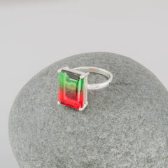 Watermelon Tourmaline Bi Doublet Quartz - 12x16mm Gemstone - Handmade Ring - 925 Silver - Modern Jewelry - Gift for Her - Jewelry for Brides