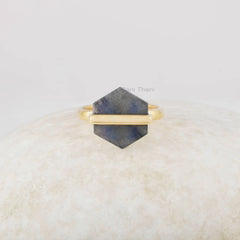 Labradorite Ring - Gold Plated - 925 Solid Silver - Hexagon Gemstone - Handmade Ring - Artisan Jewelry - Gift for Mothers - Jewelry for Date