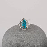 Blue Copper Turquoise Ring - Pure 925 Silver - Handcrafted Boho Ring - Gemstone Ring - Gift for Old Women - Jewelry for Writer - Prong Ring