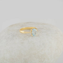 Blue Topaz Oval Gemstone Ring - Handmade Sterling Silver Ring - Gift For Anniversary - Prong Set Ring Jewelry for Engagement - Gift for Her