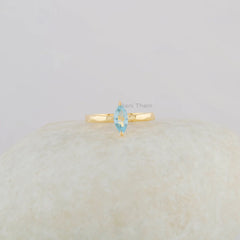 Blue Topaz Ring - Solid 925 Silver Ring - Gold Plated Prong Ring - Wedding Gift Ring - Marquise Gemstone Ring - Gift for Her -Daily Use Ring
