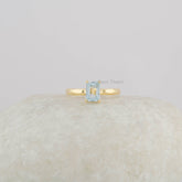 Solid 925 Sterling Silver Ring With Gemstone - Natural Blue Topaz Ring - Middle Finger Ring - Gift Ring for Women - Rectangle Gemstone Ring