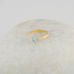 Blue Topaz Oval Gemstone Ring - Handmade Sterling Silver Ring - Gift For Anniversary - Prong Set Ring Jewelry for Engagement - Gift for Her