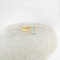 Aqua Marine Statement Ring - Sterling Silver Ring - Handmade Ring - Gold Plated Birthstone Ring - Christmas Gift for Women - Gift for Her