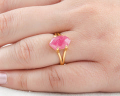 Pink Tourmaline Hexagon Gemstone Silver Ring - 925 Sterling Silver Prong Ring - Designer Handmade Ring - Matching Jewelry - Gift for Summer