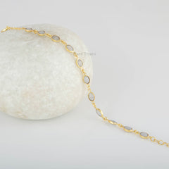 Moonstone Bracelet - Solid 925 Silver Chain Bracelet - Gold Plated Bracelet for Women - Anniversary Gift for Her