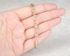 Moonstone Bracelet - Solid 925 Silver Chain Bracelet - Gold Plated Bracelet for Women - Anniversary Gift for Her