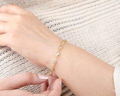 Moonstone Bracelet - Solid 925 Silver Chain Bracelet - Gold Plated Bracelet for Women - Anniversary Gift for Her