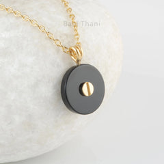 Black Onyx Necklace - 925 Sterling Silver Jewelry - Gemstone Pendant Necklace - 16mm Round Flat - Gift For Christmas - Jewelry For Women