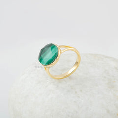 Malachite Doublet Gemstone Ring- Malachite Ring - Handmade Jewelry - 925 Silver Gold Plated Ring - Birthday Gift - Jewelry for Womens -12mm