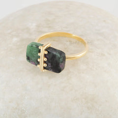 Ruby Zoisite Ring - Handmade Ring - 925 Sterling Silver - Gold Plated Ring - Gift for Young Girls - Jewelry For The Bride - Gift for Writer