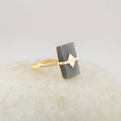 Labradorite Gemstone 9x13mm Flat Rectangle Rings - Sterling Silver 18K gold Plated - Anniversary Gift Ring for Wife - Trendy Jewelry