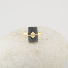 Labradorite Gemstone 9x13mm Flat Rectangle Rings - Sterling Silver 18K gold Plated - Anniversary Gift Ring for Wife - Trendy Jewelry