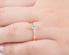 Blue Topaz Ring - Solid 925 Silver Ring - Gold Plated Prong Ring - Wedding Gift Ring - Marquise Gemstone Ring - Gift for Her -Daily Use Ring