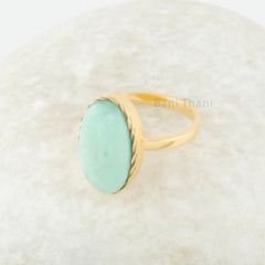 Natural Chrysoprase 9x16 Oval Gemstone Ring - Gold Plated 925 Sterling Silver Ring - Engagement Gift Ring - Jewelry for Spouse - Handmade