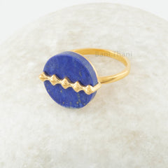 Lapis Lazuli Ring - Handcrafted Flat Round Shape Pure Silver Ring - Trendy Jewelry - Gift For Bride - Silver Jewelry For New Mom