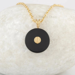 Black Onyx Necklace - 925 Sterling Silver Jewelry - Gemstone Pendant Necklace - 16mm Round Flat - Gift For Christmas - Jewelry For Women