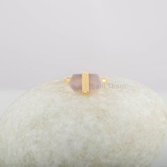 Pink Chalcedony Ring - Sterling Silver Gold Plated Ring - 8x16mm Flat Hexagon Stone - Artisan Jewelry - Jewelry for Women - Gift For Writer