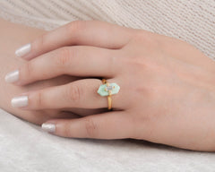 Chrysoprase Ring - 7x15mm Hexagon and 2.5x5mm Baguette STY Diamond Sterling Silver Ring - Gold Plated Handcrafted Ring - Gift For Mother