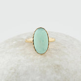 Natural Chrysoprase 9x16 Oval Gemstone Ring - Gold Plated 925 Sterling Silver Ring - Engagement Gift Ring - Jewelry for Spouse - Handmade