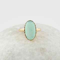 Natural Chrysoprase 9x16 Oval Gemstone Ring - Gold Plated 925 Sterling Silver Ring - Engagement Gift Ring - Jewelry for Spouse - Handmade