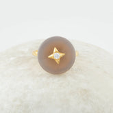 Star Diamond Grey Chalcedony 16mm Round Gemstone Ring - 925 Sterling Silver Birthstone Ring 18k Gold Plated Ring Handcrafted made with love