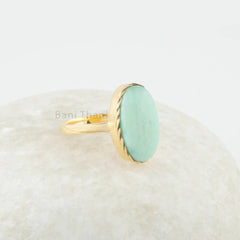 Natural Chrysoprase 9x16 Oval Gemstone Ring - Gold Plated 925 Sterling Silver Ring - Engagement Gift Ring - Jewelry for Spouse - Handmade
