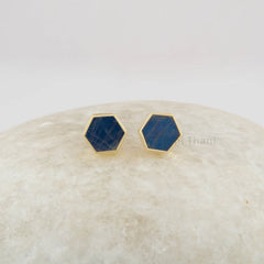 Labradorite Stud Earrings - Sterling Silver - Gemstone Studs - 6mm Hexagon - Matching Jewelry - Gift For Ladies - Jewelry For Graduate