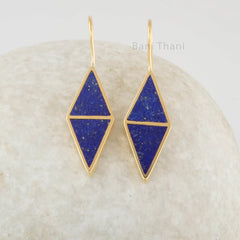 Natural Lapis Earrings, 925 Sterling Silver Dangle - 10x13mm Gold Plated Drop Earrings - Multi Stone Jewelry For Mom
