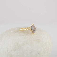 Pink Opal Ring - Twisted Silver band Ring - 6x12mm Opal Gemstone Handmade Gold Ring - Gift For Niece - Jewelry For Healing - Trendy Jewelry