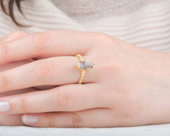 Pink Opal Ring - Twisted Silver band Ring - 6x12mm Opal Gemstone Handmade Gold Ring - Gift For Niece - Jewelry For Healing - Trendy Jewelry