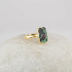 Ruby Zoisite Ring - Gold Plated - Pure Silver - Handmade Ring - Artisan Jewelry - Wedding Jewelry - Gift for Women - Cushion Flat Gemstone