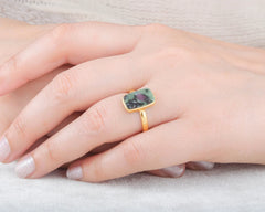 Ruby Zoisite Ring - Gold Plated - Pure Silver - Handmade Ring - Artisan Jewelry - Wedding Jewelry - Gift for Women - Cushion Flat Gemstone