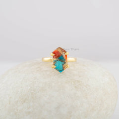 Oyster Rings - Sterling Silver Jewelry - Gemstone Rings - Gift for wife - Jewelry for Niece - Oyster Copper Rings - Hexagon Shape Stone