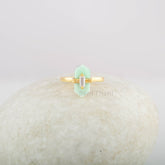 Chrysoprase Ring - 7x15mm Hexagon and 2.5x5mm Baguette STY Diamond Sterling Silver Ring - Gold Plated Handcrafted Ring - Gift For Mother